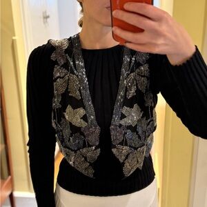 Sequin Embellished Black Vest